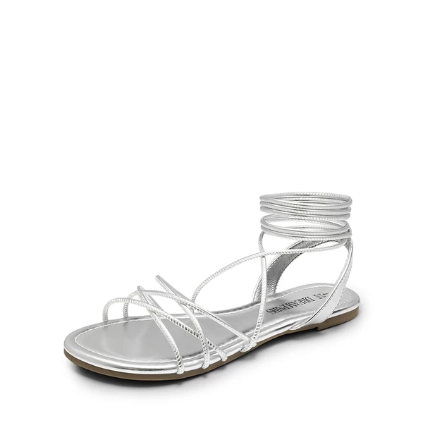 Strappy Lace Up Flat Sandals SILVER 4 Strappy Lace Up Flat Sandals SILVER - Image 2