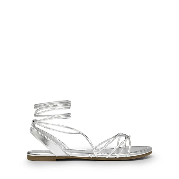 Strappy Lace Up Flat Sandals SILVER 8 Strappy Lace Up Flat Sandals SILVER - Image 6