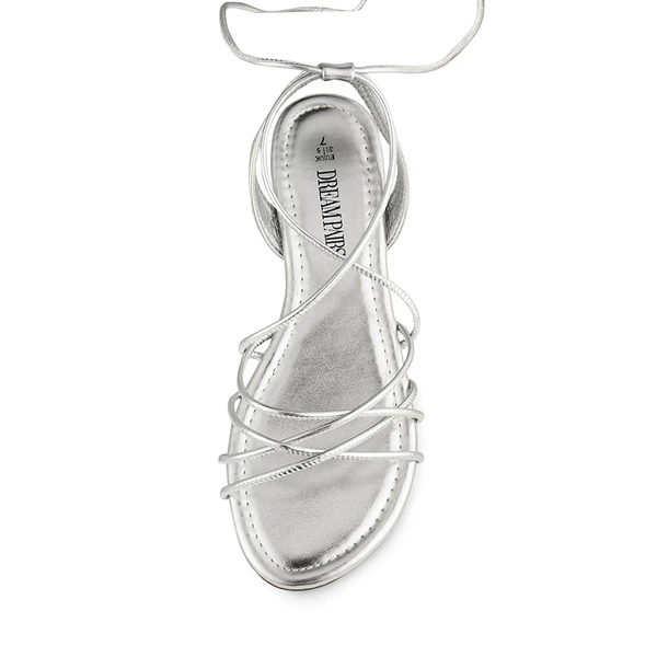 Strappy Lace Up Flat Sandals SILVER 9 Strappy Lace Up Flat Sandals SILVER - Image 7