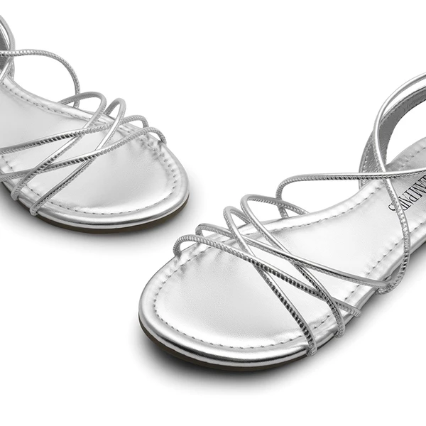 Strappy Lace Up Flat Sandals SILVER 3 Strappy Lace Up Flat Sandals SILVER