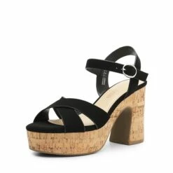 Espadrille Platform Chunky Heel Sandals BLACK-NUBUCK