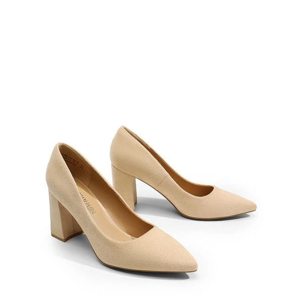 Pointed Closed-Toe Block Heel Pumps NUDE-SUEDE 7 Pointed Closed-Toe Block Heel Pumps NUDE-SUEDE - Image 5