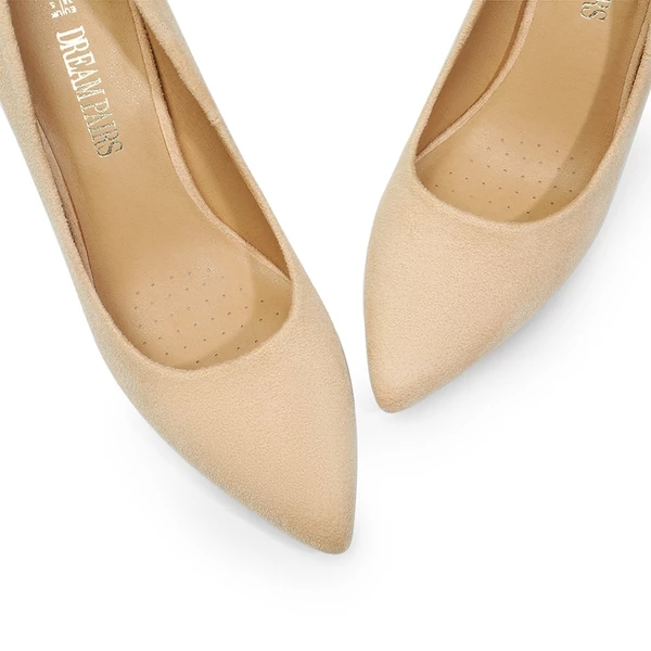Pointed Closed-Toe Block Heel Pumps NUDE-SUEDE 4 Pointed Closed-Toe Block Heel Pumps NUDE-SUEDE - Image 2