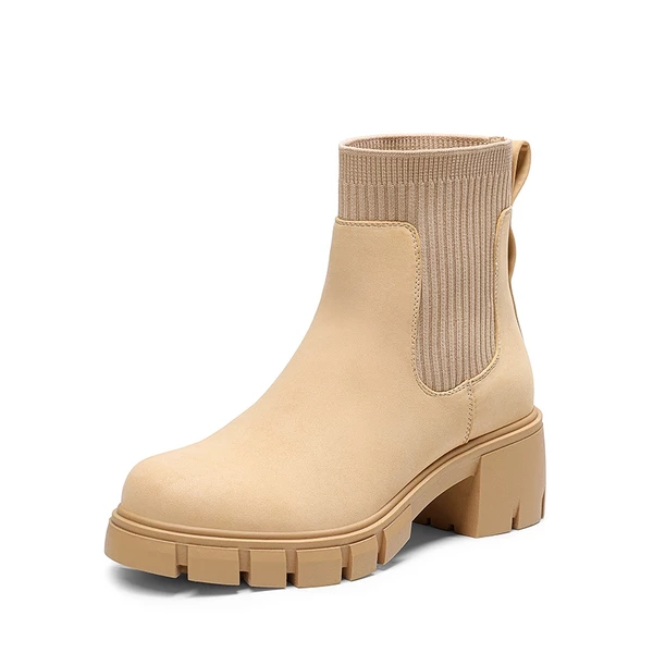 Removable Rhinestone Strap Chunky Chelsea Boots NUDE 6 Removable Rhinestone Strap Chunky Chelsea Boots NUDE - Image 4