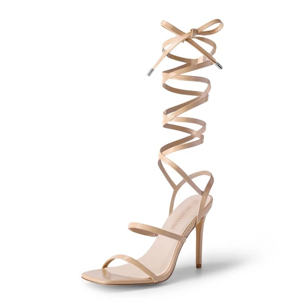 Square Toe Strappy Stilletos Heels NUDE 3 Square Toe Strappy Stilletos Heels NUDE