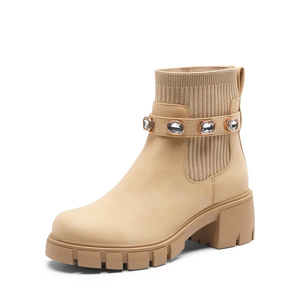 Removable Rhinestone Strap Chunky Chelsea Boots NUDE 7 Removable Rhinestone Strap Chunky Chelsea Boots NUDE - Image 5