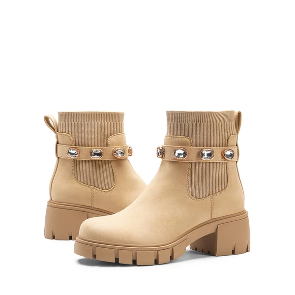 Removable Rhinestone Strap Chunky Chelsea Boots NUDE 5 Removable Rhinestone Strap Chunky Chelsea Boots NUDE - Image 3