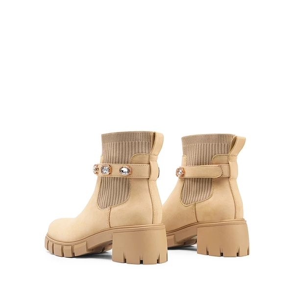 Removable Rhinestone Strap Chunky Chelsea Boots NUDE 8 Removable Rhinestone Strap Chunky Chelsea Boots NUDE - Image 6