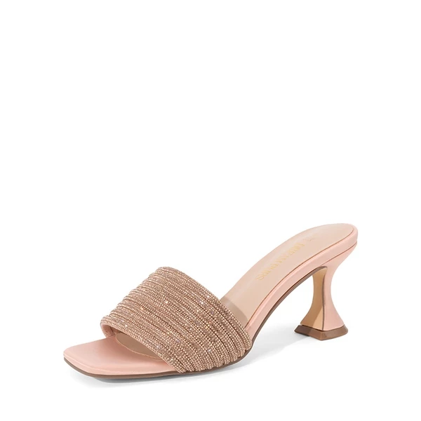 Rhinestone Flared Heel Sandals ROSE GOLD 7 Rhinestone Flared Heel Sandals ROSE GOLD - Image 5