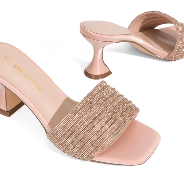 Rhinestone Flared Heel Sandals ROSE GOLD 4 Rhinestone Flared Heel Sandals ROSE GOLD - Image 2