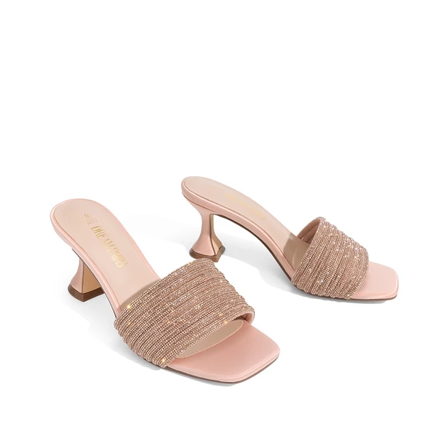 Rhinestone Flared Heel Sandals ROSE GOLD 6 Rhinestone Flared Heel Sandals ROSE GOLD - Image 4