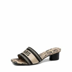 Jacquard Cylindrical Heel Slide Sandals BLACK CREAM -DREAM PAIRS Sales 0351 BLACK20CREAM1