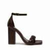 Braided Strap High Chunky Heel Sandals BROWN