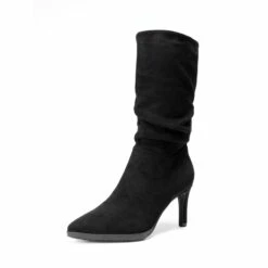 Wrinkle Design Pointed Toe Mid Calf Boots BLACK-SUEDE