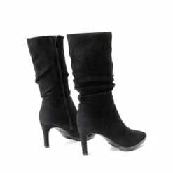 Wrinkle Design Pointed Toe Mid Calf Boots BLACK-SUEDE -DREAM PAIRS Sales 0356 BLACK SUEDE 3
