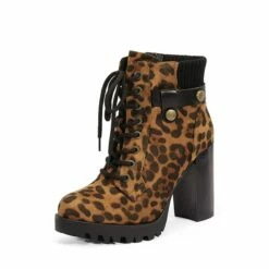 Chunky Round-Toe High Heel Ankle Boots LEOPARD 9 Chunky Round-Toe High Heel Ankle Boots LEOPARD -DREAM PAIRS Sales 0401 Scandl Leopard 01