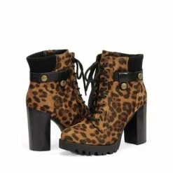 Chunky Round-Toe High Heel Ankle Boots LEOPARD 8 Chunky Round-Toe High Heel Ankle Boots LEOPARD -DREAM PAIRS Sales 0402 Scandl Leopard 06