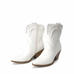 Pointed Toe Western Cowboy Mid Calf Boots WHITE -DREAM PAIRS Sales 0537 WHITE 4