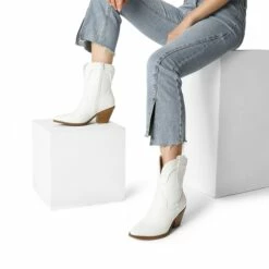 Pointed Toe Western Cowboy Mid Calf Boots WHITE -DREAM PAIRS Sales 0537 WHITE 7