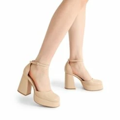 Platform Ankle Strap Chunky Pumps NUDE-PU -DREAM PAIRS Sales 0548 NUDE PU 6
