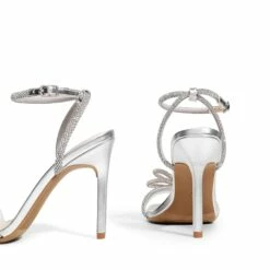 Bowknots Square Toe Rhinestone Heels SILVER
