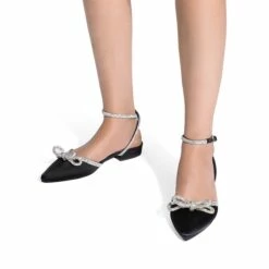 Rhinestone Bow Flats BLACK-SATIN 11 Rhinestone Bow Flats BLACK-SATIN -DREAM PAIRS Sales 0557 BLACK SATIN206