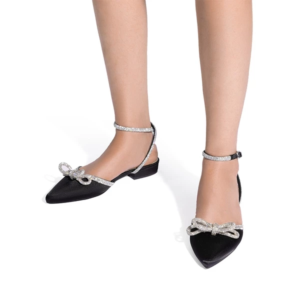 Rhinestone Bow Flats BLACK-SATIN 5 Rhinestone Bow Flats BLACK-SATIN - Image 3