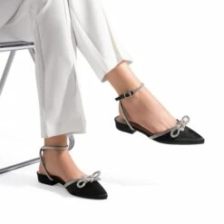 Rhinestone Bow Flats BLACK-SATIN 12 Rhinestone Bow Flats BLACK-SATIN -DREAM PAIRS Sales 0557 BLACK SATIN207