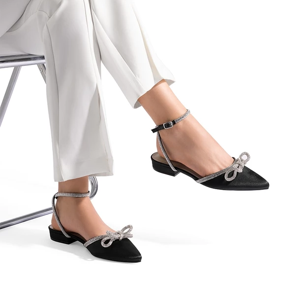 Rhinestone Bow Flats BLACK-SATIN 6 Rhinestone Bow Flats BLACK-SATIN - Image 4