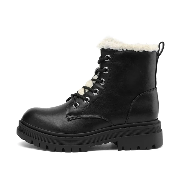 Flat Lace Up Ankle Combat Boots BLACK FURRY 4 Flat Lace Up Ankle Combat Boots BLACK FURRY - Image 2