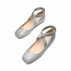 Square Toe Elastic Ankle Straps Flats SILVER-GLITTER -DREAM PAIRS Sales 0559 silver glitter 4