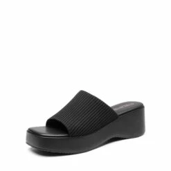 Slip On Knitted Flatform Sandals BLACK KNIT -DREAM PAIRS Sales 0600 BLACK 1