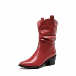 V-cut Cuff Mid Calf Cowboy Boots RED -DREAM PAIRS Sales 0600 RED 1