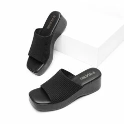 Slip On Knitted Flatform Sandals BLACK KNIT -DREAM PAIRS Sales 0601 BLACK 3