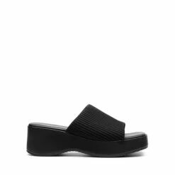 Slip On Knitted Flatform Sandals BLACK KNIT