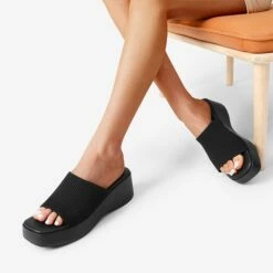 Slip On Knitted Flatform Sandals BLACK KNIT -DREAM PAIRS Sales 0601 BLACK 5