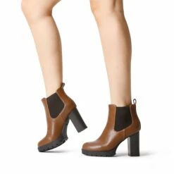 High Heel Chunky Chelsea Boots BROWN -DREAM PAIRS Sales 0605 BROWN 6