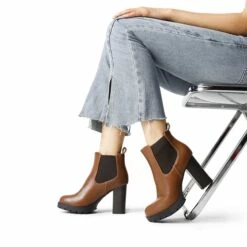 High Heel Chunky Chelsea Boots BROWN -DREAM PAIRS Sales 0605 BROWN 7