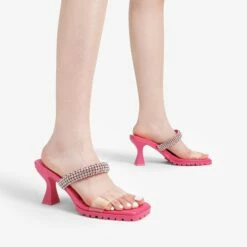 Rhinestone Strap Quilted Heel Sandals HOT PINK 11 Rhinestone Strap Quilted Heel Sandals HOT PINK -DREAM PAIRS Sales 0612 HOT PINK 5