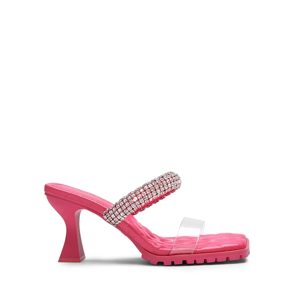 Rhinestone Strap Quilted Heel Sandals HOT PINK 4 Rhinestone Strap Quilted Heel Sandals HOT PINK - Image 2