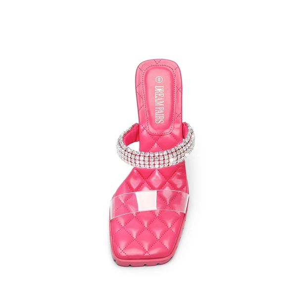 Rhinestone Strap Quilted Heel Sandals HOT PINK 8 Rhinestone Strap Quilted Heel Sandals HOT PINK - Image 6
