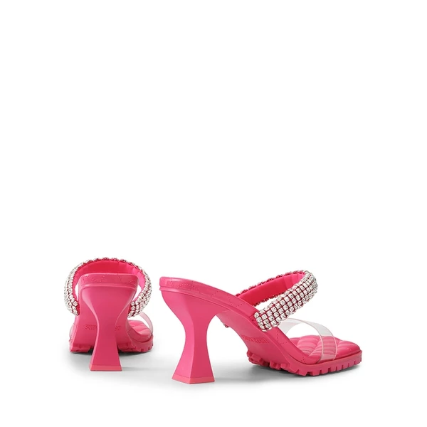 Rhinestone Strap Quilted Heel Sandals HOT PINK 5 Rhinestone Strap Quilted Heel Sandals HOT PINK - Image 3