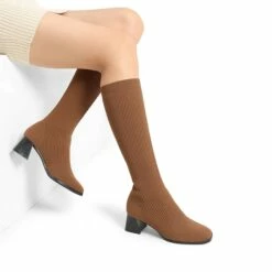 Water-Resistant Block Heel Knee High Boots BROWN -DREAM PAIRS Sales 0615 BROWN6