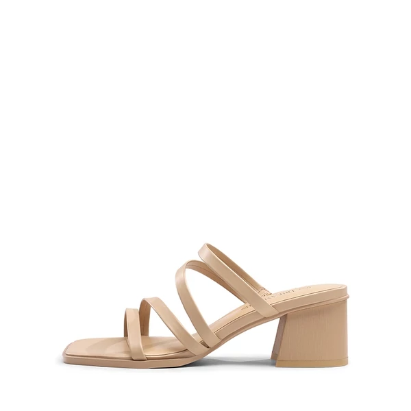 Square Toe Strappy Chunky Heel Sandals NUDE 4 Square Toe Strappy Chunky Heel Sandals NUDE - Image 2