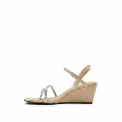 Square Toe Rhinestone Wedge Sandals NUDE PU -DREAM PAIRS Sales 0619 NUDE PU 4