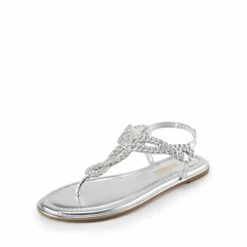 Comfortable T-Strap Thong Flat Sandals SILVER