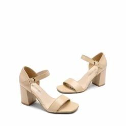 Square Toe Ankle Strap Block Heel Sandals NUDE -DREAM PAIRS Sales 0620 NUDE 5