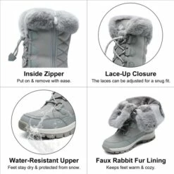 Non-Slip Mid Calf Faux Fur Snow Boots LIGHT GREY -DREAM PAIRS Sales 0621 LIGHT GREY 4