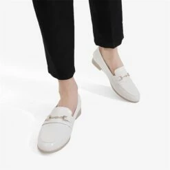 Chic Metallic Detail Loafers WHITE STONE