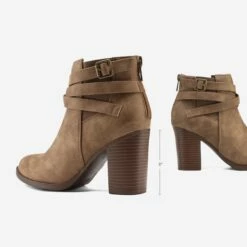 Stacked Mid Heel Chunky Ankle Booties TAN -DREAM PAIRS Sales 0622 tan2